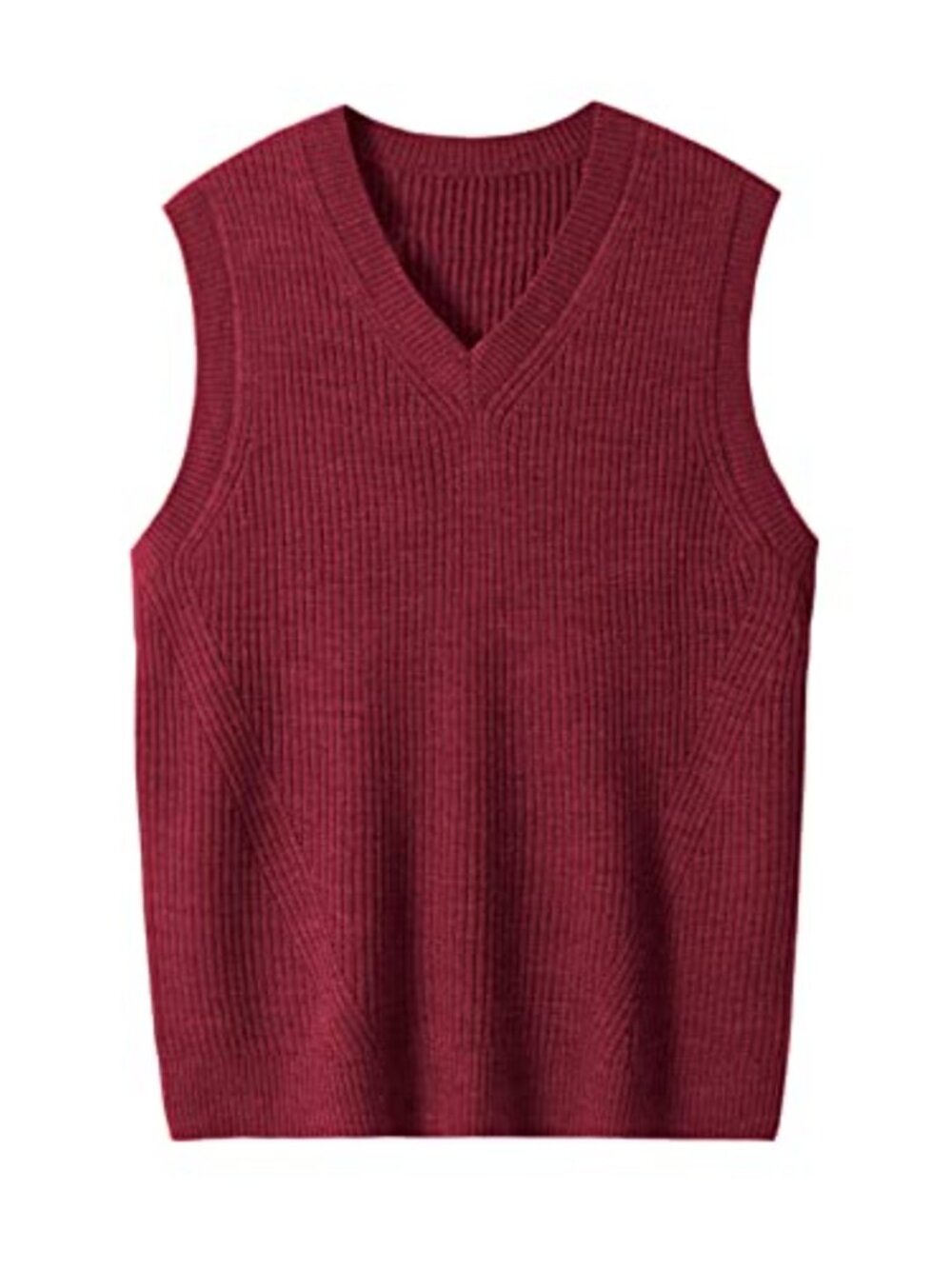 Men's Sleeveless V-Neck Knitted Sweater Vest Wool Blend Loose Fit Pullover